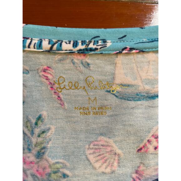 Lilly Pulitzer Pima Cotton Dress Size M Blue Tropical Map Print Short Sleeve - Picture 2 of 10